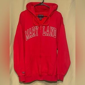 Vintage Jansport Maryland Hooded Zip-Up Hoodie Red Mens L